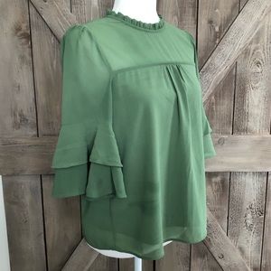 Montreau Green ruffle sleeve Top Sz S